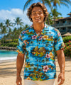 Kauai Island Roosters Hawaiian Aloha Shirt Blue
