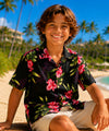 Keilani Boys Black Rayon Aloha Shirt Black