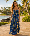 Keilani Long Maxi Smock Hawaiian Dress Ocean Blue One Size Fits Most XS-XL