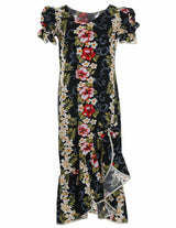 Knee Length Black Big Island Ruffle Muumuu Dress