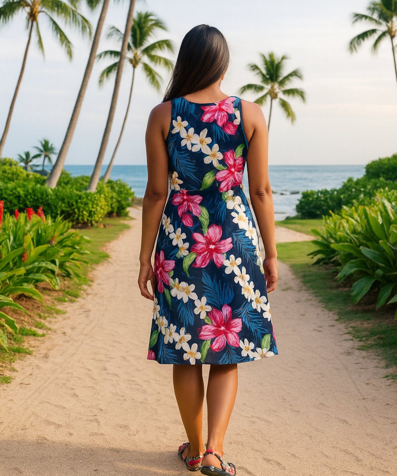 セールHawaiianワンピースDress Plumeria Knee Length Hawaiian Dress | Aloha Shirts Club