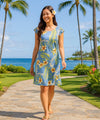 Kauhane Orchid Knee Length Hawaiian Dress Ocean Blue