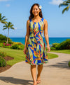 Halulu Sleeveless A-Line Aloha Hawaiian Dress Royal Blue