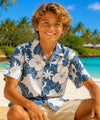 Lanai Hibiscus Floral Boys Aloha Shirt Ocean Blue