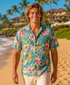 Short Sleeves Lanai Pineapple Cotton Men's Shirt Teal