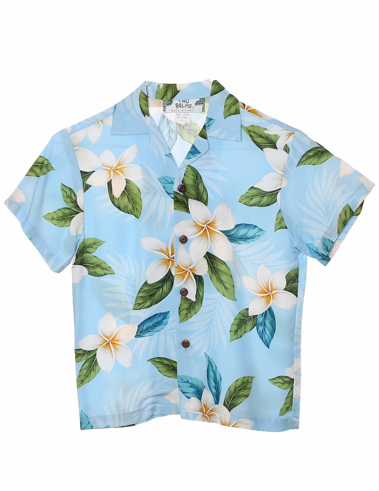 Light Blue Plumeria Cotton Boy Aloha Shirt
