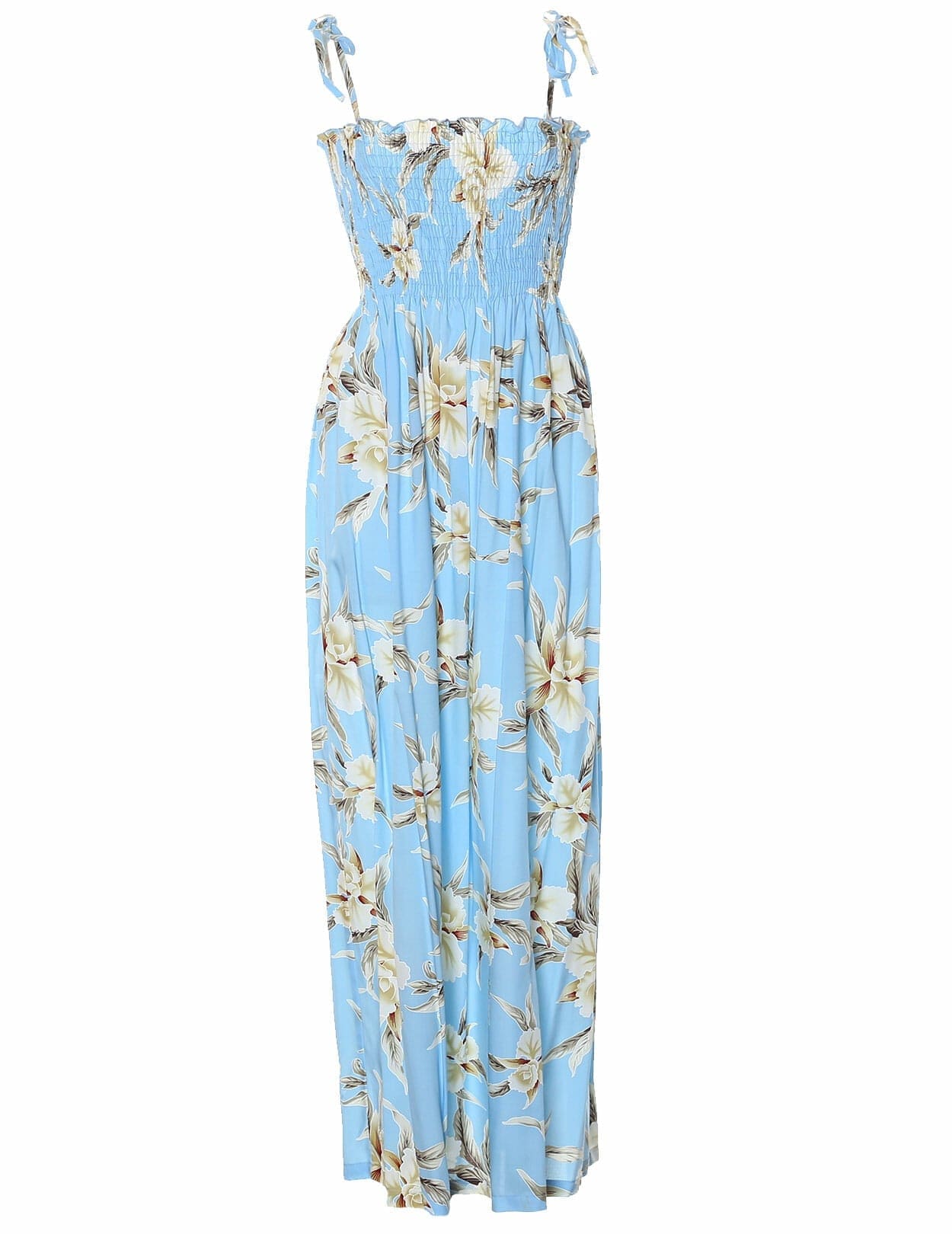 Light Sky Blue Orchids Long Smock Tube Top Dress