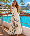 Long Maxi Hawaiian Dress Birds of Paradise Beige