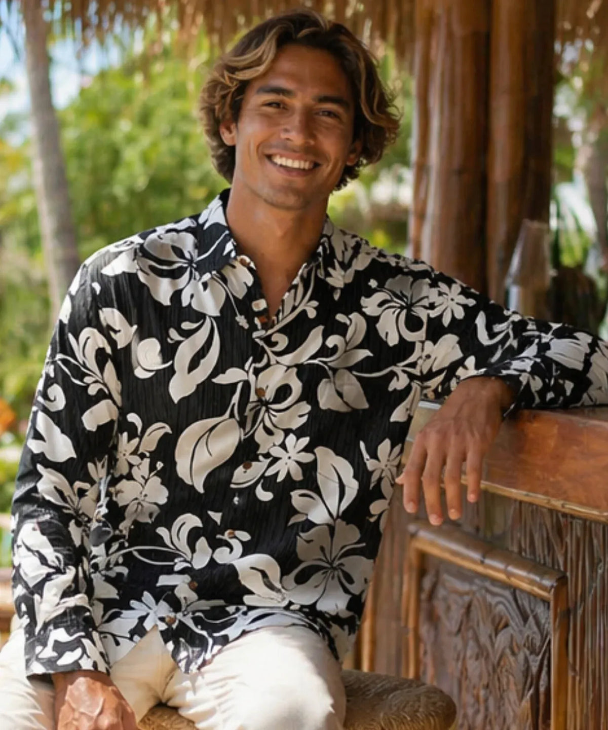 Men Long Sleeves Hawaiian Maui Aloha Shirt