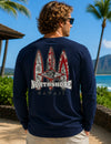 Long Sleeves North Shore Long Board Hawaiian T Shirt Navy Men's T-Shirts