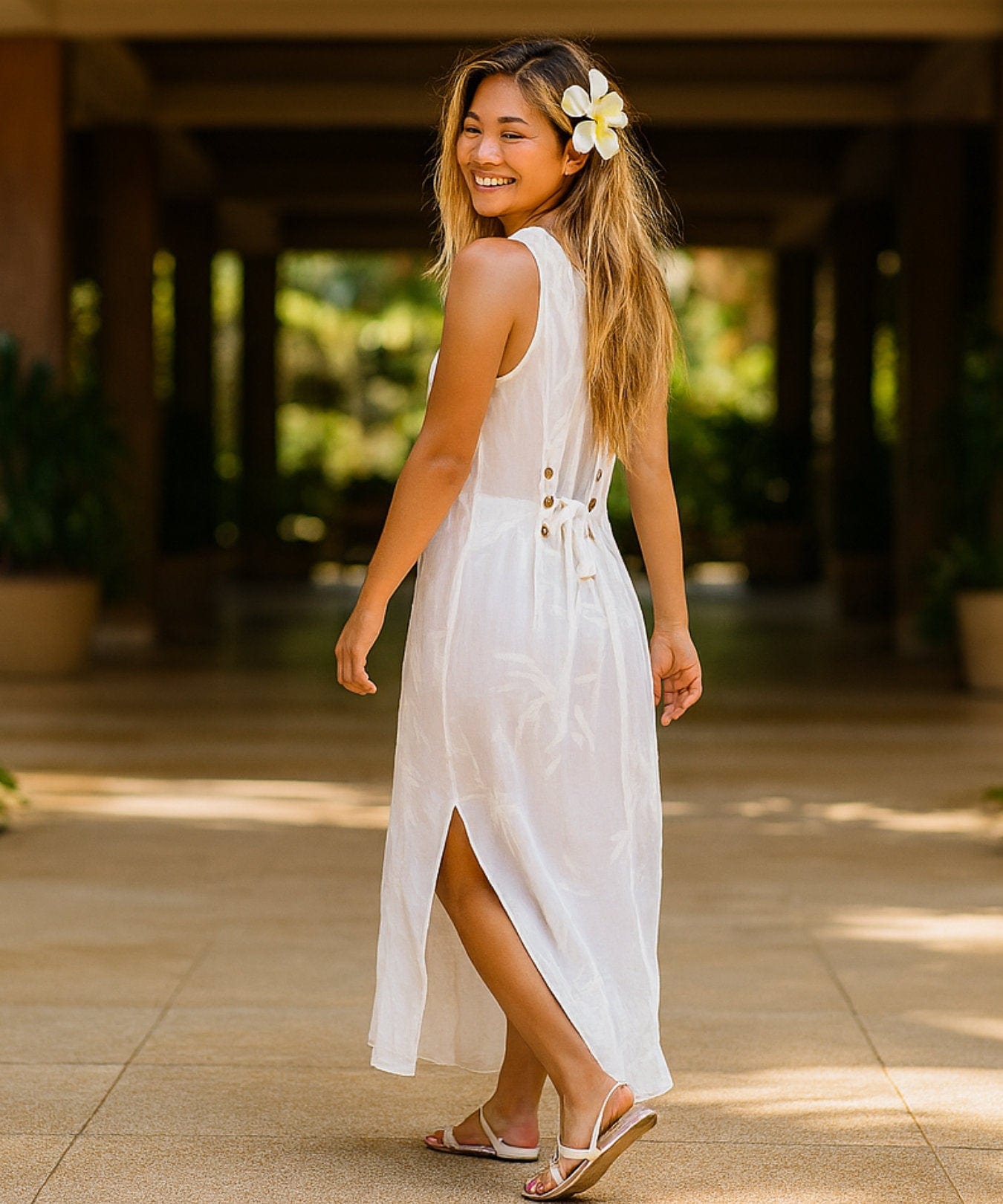 Bamboo White Rayon Long Maxi Dress