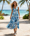 Shadow Cocktail Long Maxi Hawaiian Dress Blue Long Maxi Dress