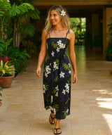 Long Maxi Smock Tube Top Hawaiian Dress Black One Size Fits Most XS-XL