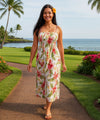 Iliwai Orchid Long Tube Top Hawaiian Dress Beige One Size Fits Most XS-XL