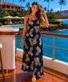 Maui Cocktail Pineapples Navy Maxi Hawaiian Dress