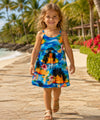 Maui Sunset Girls Hawaiian Sundress Blue