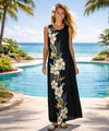 Lanikai Long Maxi Cocktail Hawaiian Dress Black Long Maxi Dress