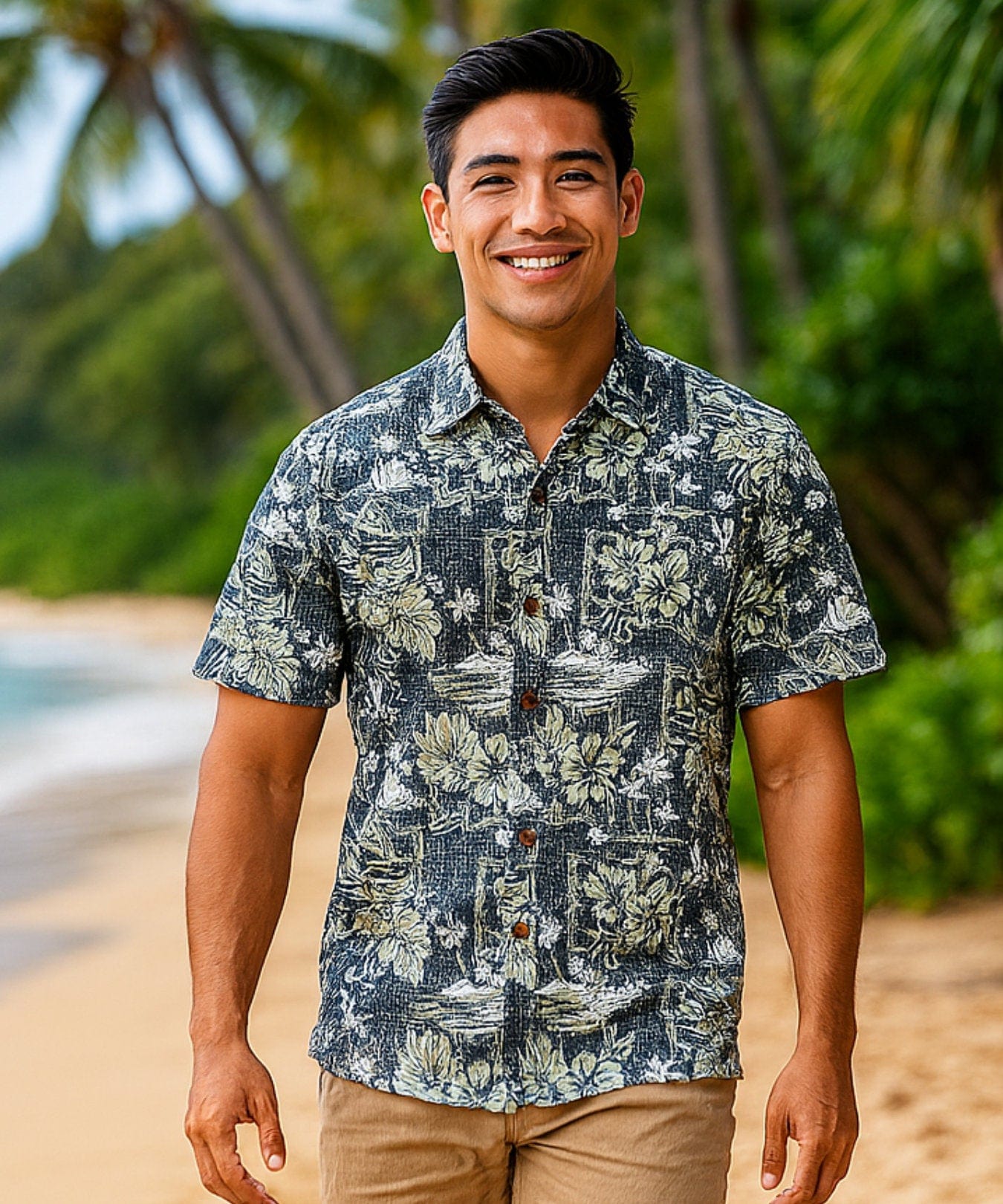 Diamond Head Button-Up Aloha Dress Shirt Charcoal