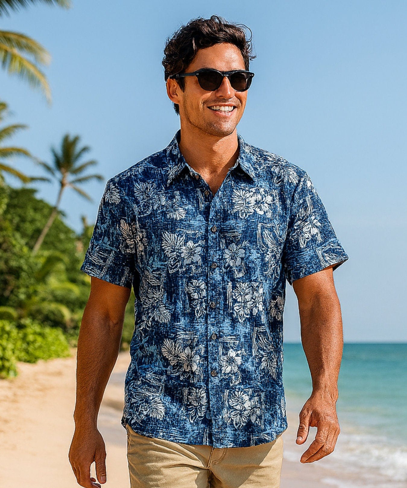 Diamond Head Button-Up Aloha Dress Shirt Navy