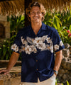 Hibiscus Border Cotton Aloha Shirt Navy Men's Border Shirts