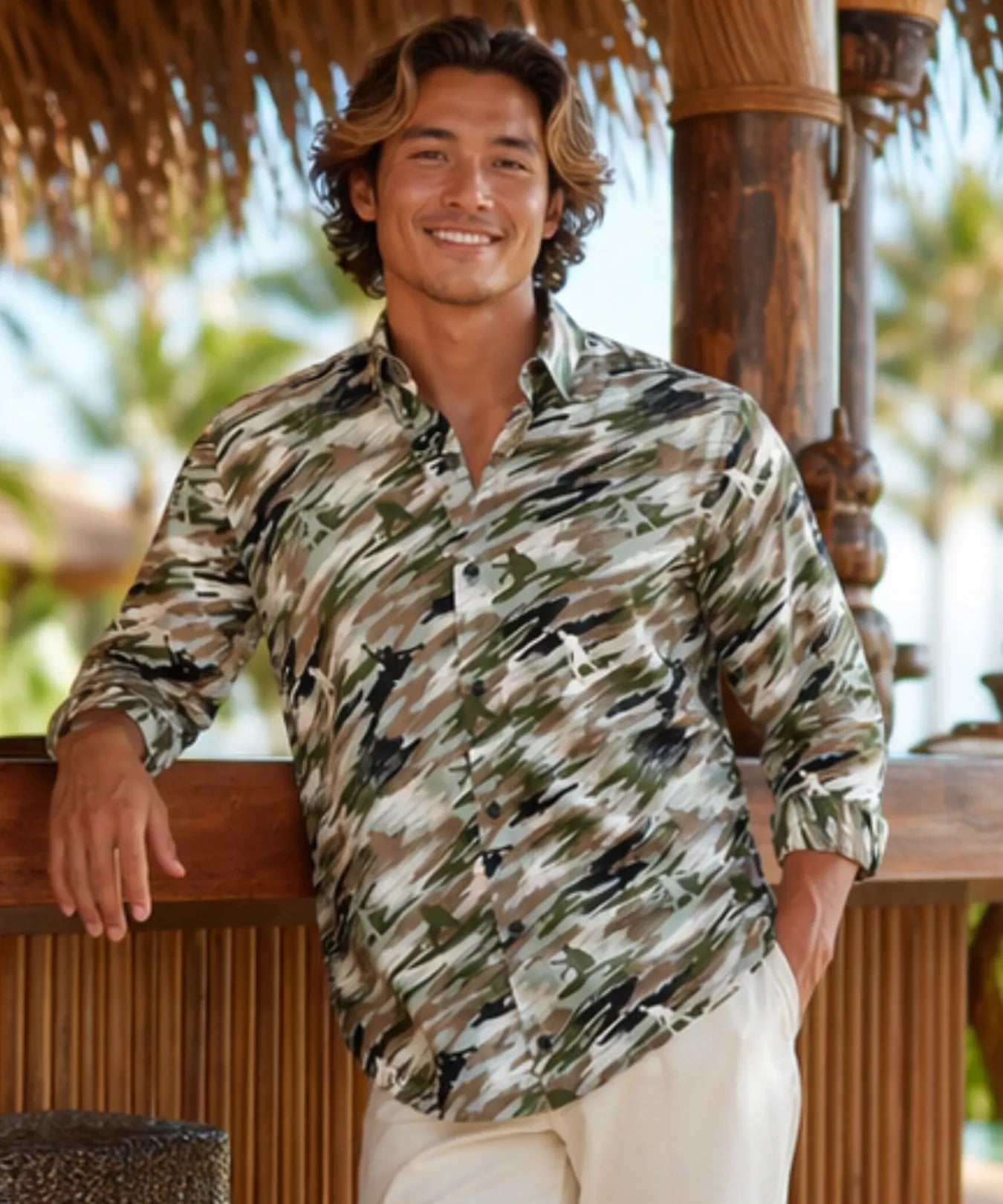 Waimea Surf 3/4 Sleeves Hawaiian Shirt Brown