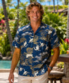 Short Sleeve Men's Rayon Tropical Aloha Shirt Navy Men's Rayon Shirts