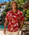 Short Sleeve Men's Rayon Tropical Aloha Shirt Red Men's Rayon Shirts