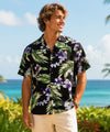 Hawaii Tuberose Rayon Aloha Shirt Black