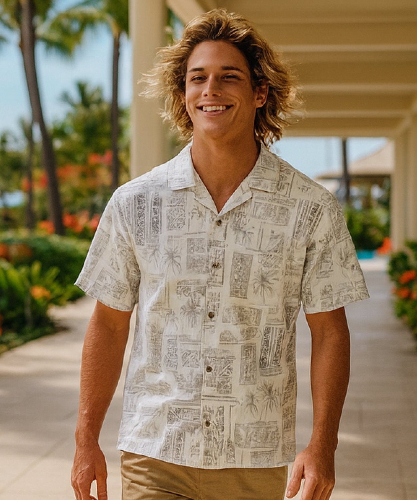 Kapena Relaxed Fit Men's Aloha Shirt White