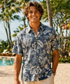 Pineapple Button Up Reverse Print Men's Aloha Shirt Navy Button-Up Dress Shirt