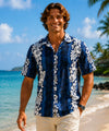 Short Sleeves Cotton Luna Aloha Men's Shirt Navy