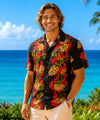 Short Sleeves Pineapple Hawaiian Aloha Shirt Black Men's Rayon Shirts