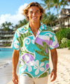 Traveler Open Pointed Folded Collar Hawaiian Shirt Green