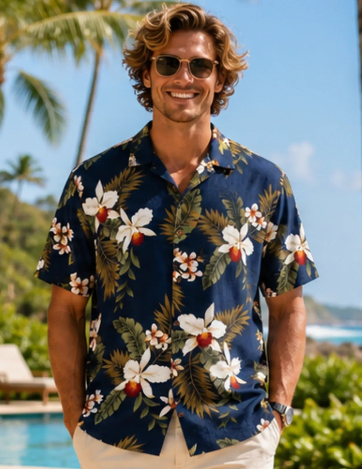 Rayon Wainapanapa Men's Hawaiian Shirt Navy