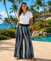 Mid Rise Elastic Waistband Palazzo Wide-Leg Pants Navy