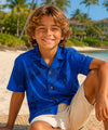 Monstera Leaves Cotton Boys Aloha Shirt Blue