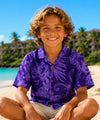 Monstera Leaves Cotton Boys Aloha Shirt Purple