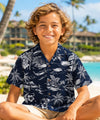 Moon Sailing Tropical Boys Aloha Shirt Navy
