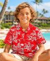 Moon Sailing Tropical Boys Aloha Shirt Red