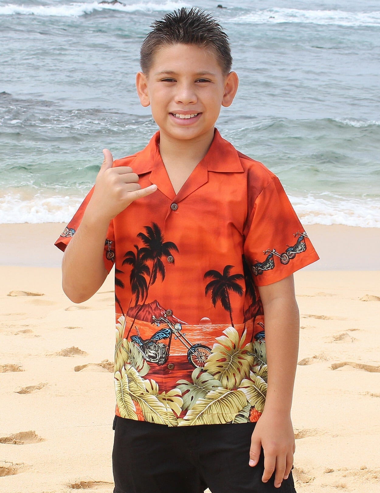 Motorcycles Cotton Boy Aloha Shirt Rust