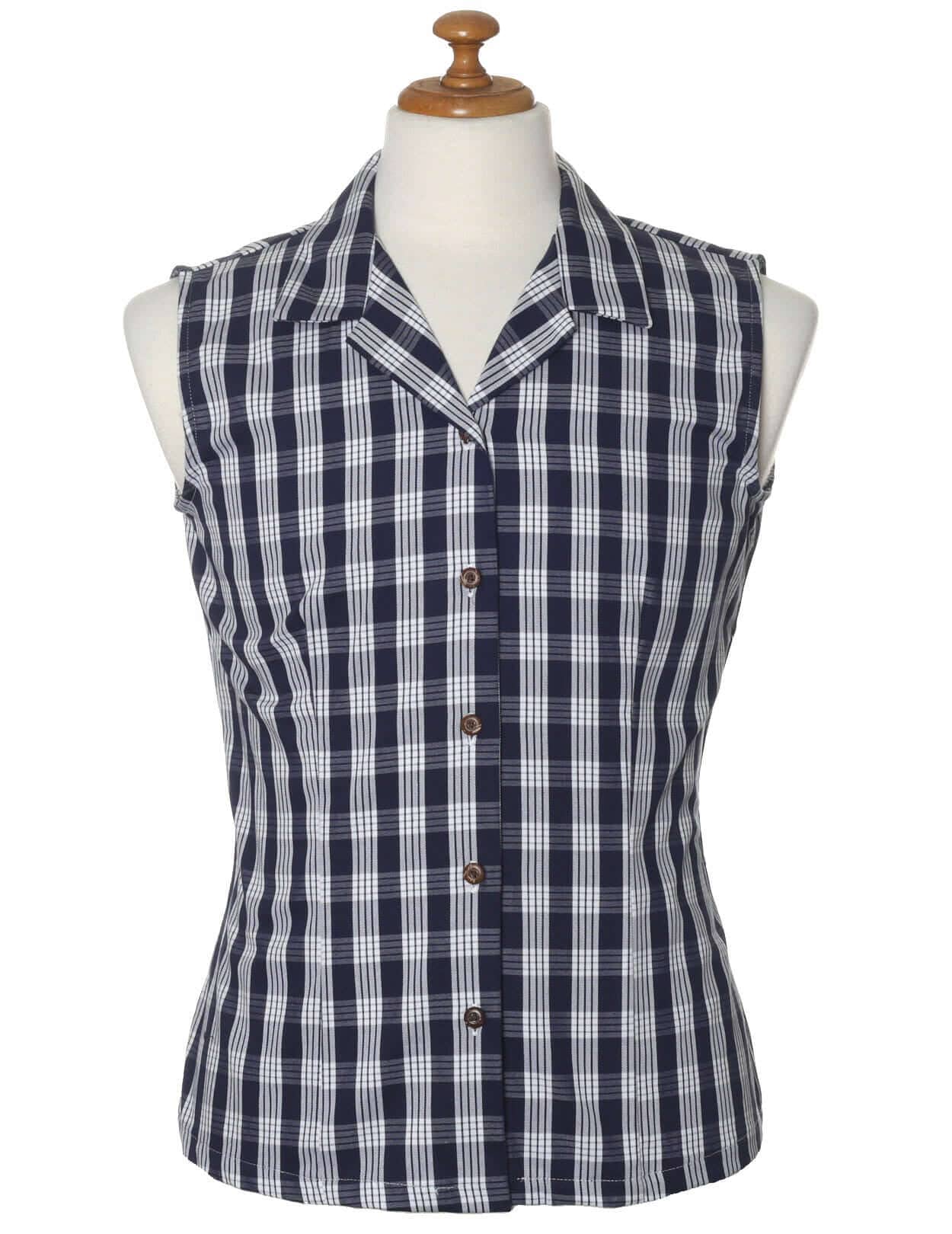 Navy Women Palaka Cotton Sleeveless Shirt