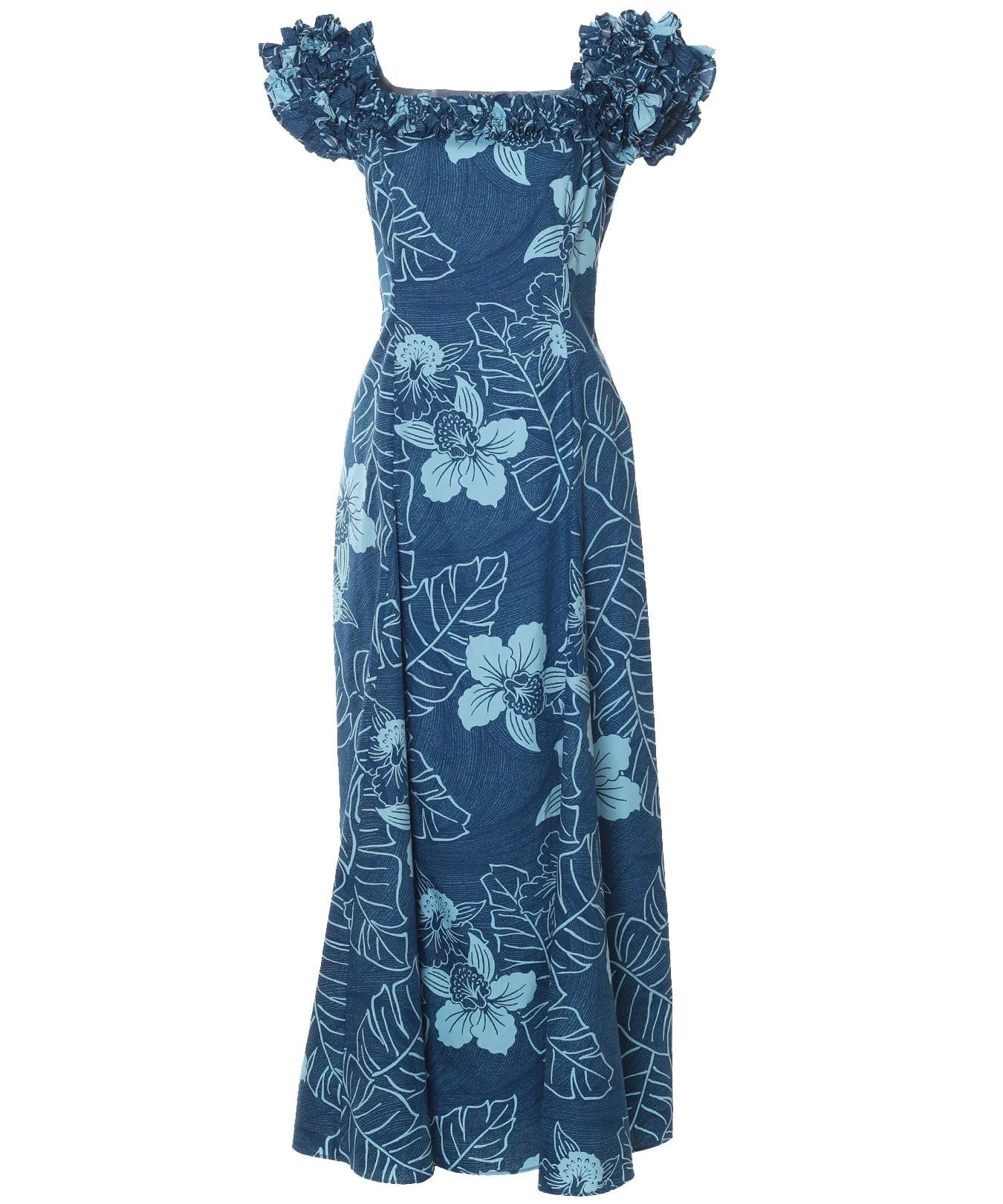 Niihau Cotton Poplin Long Maxi Hawaiian Muumuu Dress | Aloha Shirts Club Teal / 2XL Niihau Cotton Poplin Long Maxi Hawaiian Muumuu Dress | Aloha Shirts Club Teal / 2XL
