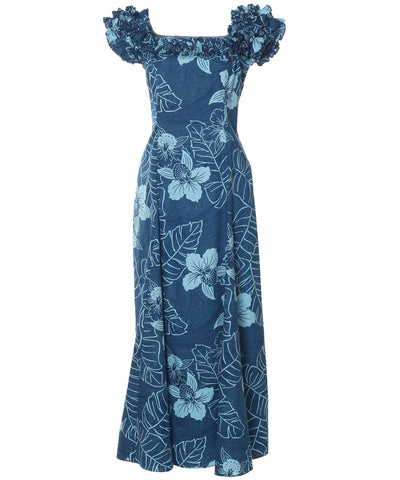 Niihau Cotton Poplin Long Maxi Hawaiian Muumuu Dress