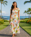 Passion Orchids Ankle Length Hawaiian Dress White