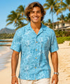 Open Collar Palm Short Sleeves Rayon Shirt Aqua