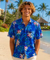 Puanani Short Sleeves Orchids Rayon Aloha Shirt Blue