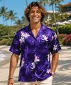 Puanani Short Sleeves Orchids Rayon Aloha Shirt Purple