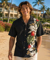 Orchids Side Panel Cotton Men's Aloha Shirt Black