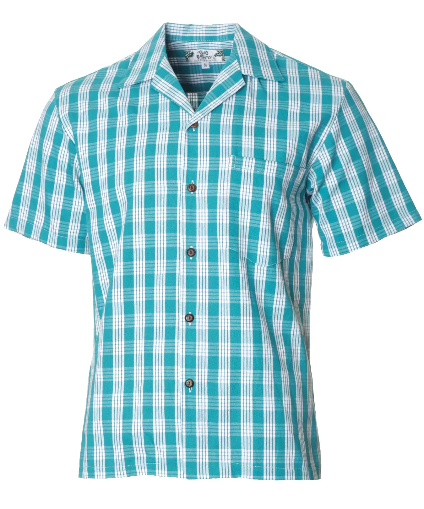 Teal Short Sleeves Men's Palaka Hawaiian Shirt