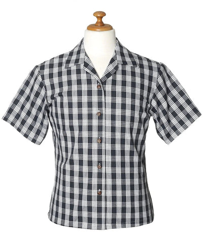 Black short Sleeves Woman Palaka Shirt | Aloha Shirts Club